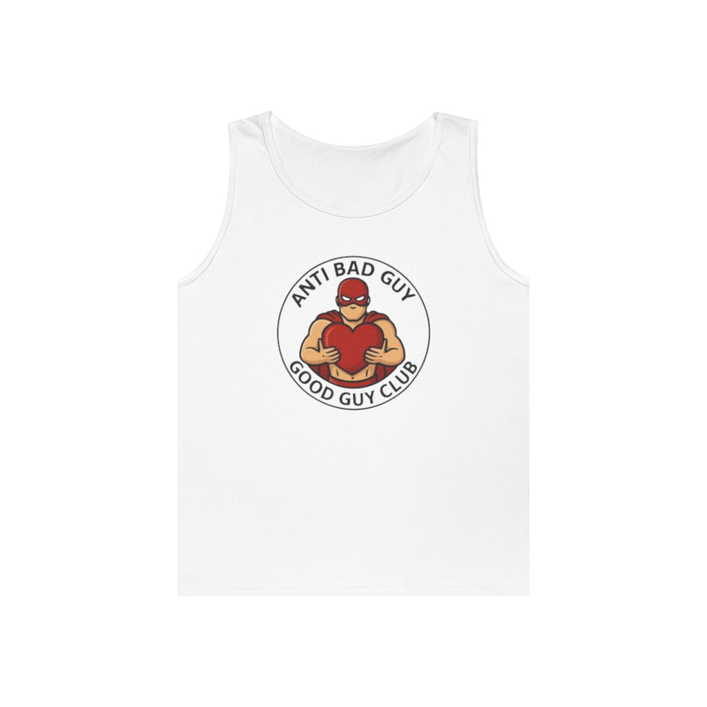 Anti Bad Guy Club Unisex Heavy Cotton Tank Top | Fun Summer Top, Gift for Superhero Fans, Motivational Apparel, Workout Tank, Casual Wear